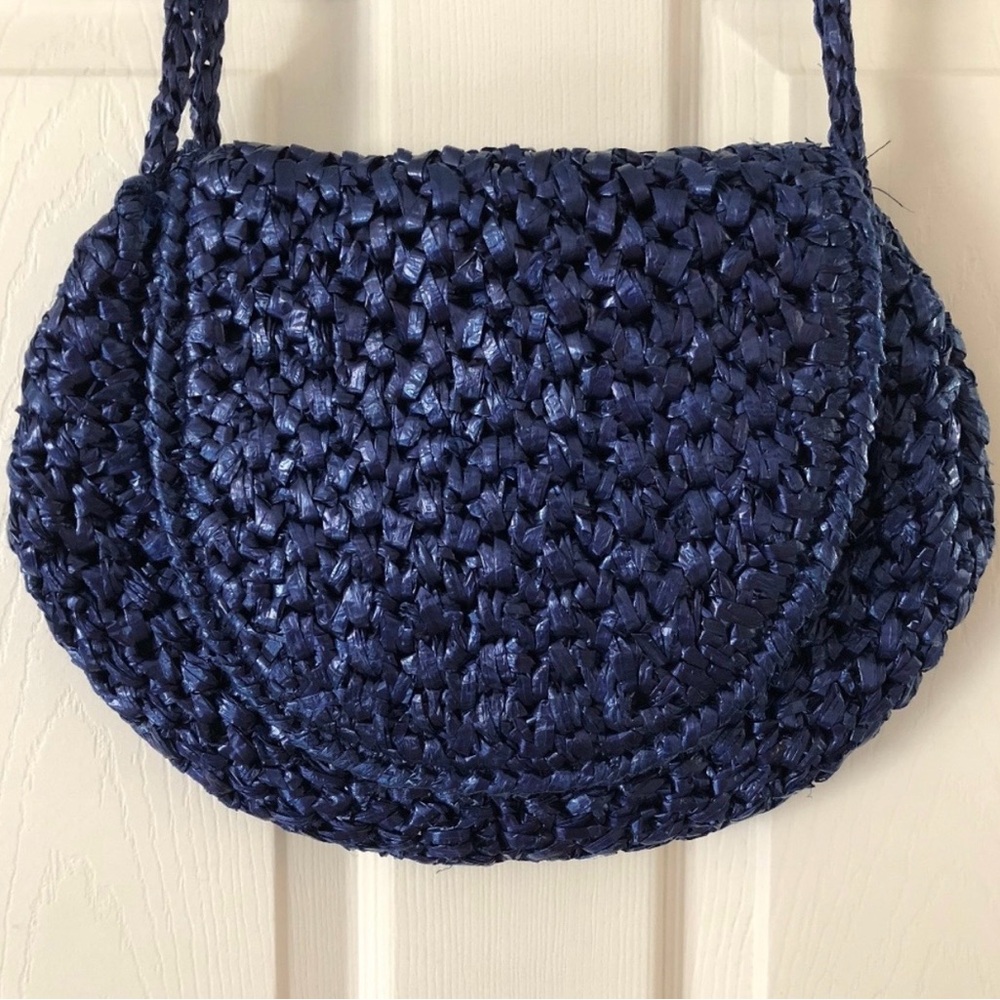 Elegant Navy Woven Shoulder Bag Raton Wicker, Crossbody bag